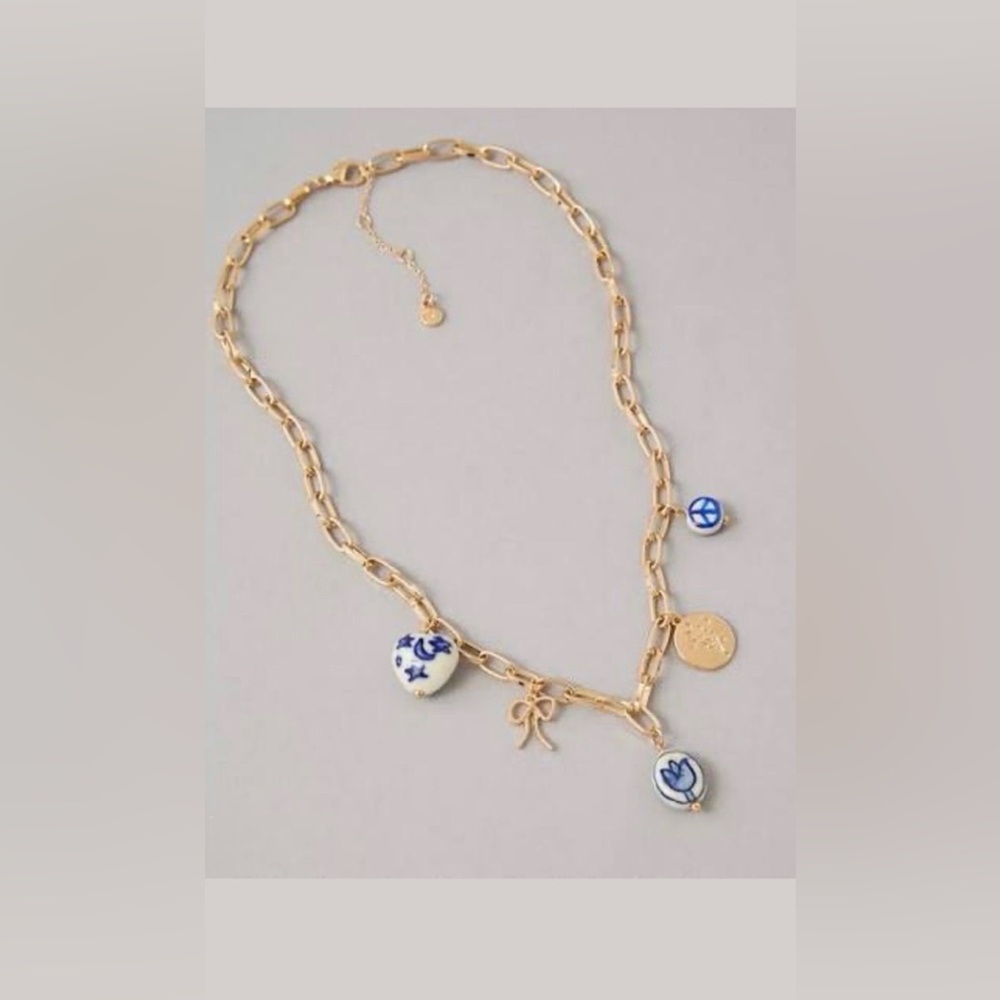 AE  Gold and Blue Charm Necklace NEW